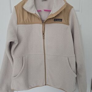 Columbia Cream Sherpa Zip-Up Jacket with Tan Yoke